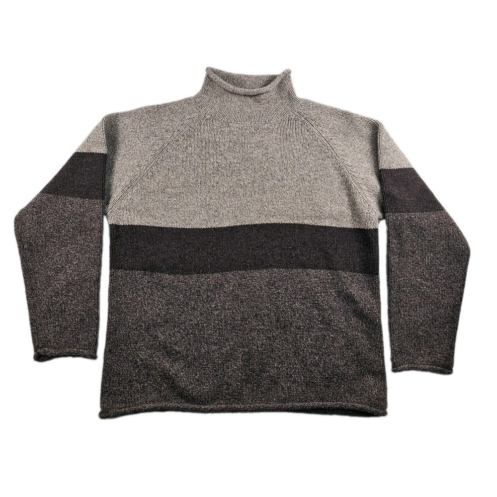 Vtg Driving Force Sweater Lambs Wool Knit Striped Mens XL Roll Neck 90s Striped